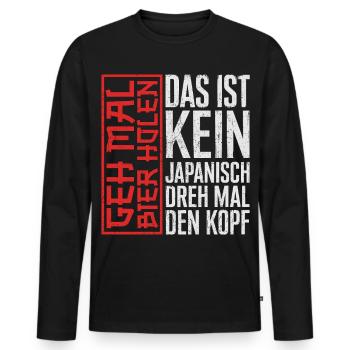 Das ist kein Japanisch Dreh mal den Kopf Spruch - Männer Premium Bio Langarmshirt - Schwarz - Vorne - Nico (187cm)