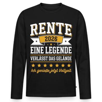 Rentnerin Rentner Pension Pensionierung Rente 2026 - Männer Premium Bio Langarmshirt - Schwarz - Vorne - Nico (187cm)
