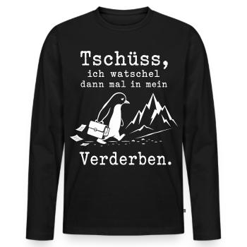 Pinguin flüchtet in die kalten Berge - Männer Premium Bio Langarmshirt - Schwarz - Vorne - Nico (187cm)