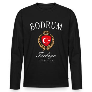 Bodrum Türkei Wappen Krone – Reise Souvenir - Männer Premium Bio Langarmshirt - Schwarz - Vorne - Nico (187cm)