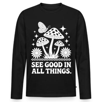 Pilze T-Shirt See Good In All Things Boho - Männer Premium Bio Langarmshirt - Schwarz - Vorne - Nico (187cm)