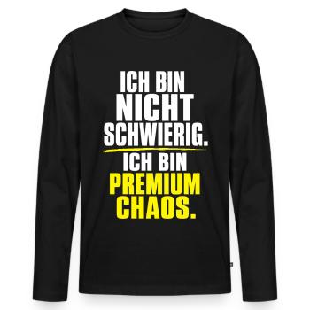 Premium Chaos – Nicht Schwer - Männer Premium Bio Langarmshirt - Schwarz - Vorne - Nico (187cm)