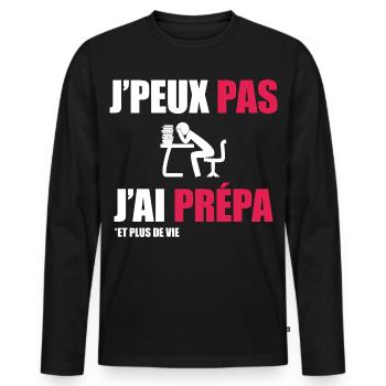 J'peux pas j'ai prépa - T-shirt manches longues Premium bio Homme - noir - Devant - Nico (187cm)