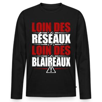 Loin des réseaux, loin des blaireaux - T-shirt manches longues Premium bio Homme - noir - Devant - Nico (187cm)