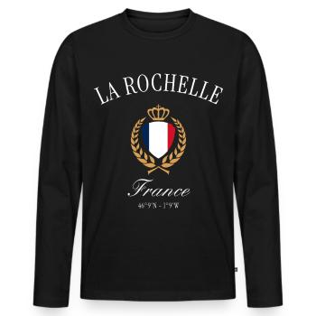 La Rochelle Frankreich Wappen Krone Reise Souvenir - Männer Premium Bio Langarmshirt - Schwarz - Vorne - Nico (187cm)