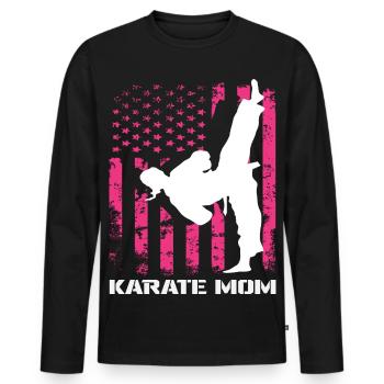 Karaté Mom USA Drapeau Arts Martiaux Maman Rose - T-shirt manches longues Premium bio Homme - noir - Devant - Nico (187cm)