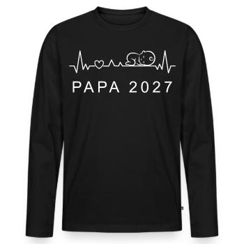Annonce de grossesse sur les battements de cœur de papa 2027 - T-shirt manches longues Premium bio Homme - noir - Devant - Nico (187cm)