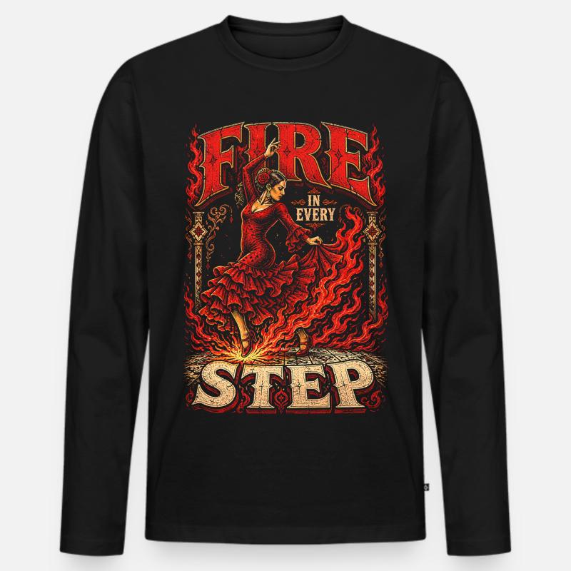 Flamenco Fire In Every Step - Männer Premium Bio Langarmshirt - Schwarz