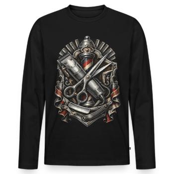 Barber Barbier - T-shirt manches longues Premium bio Homme - noir - Devant - Nico (187cm)