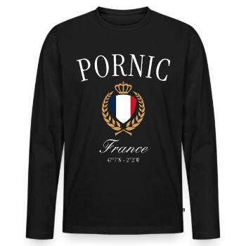 Pornic France Coat of Arms Crown – Travel Souvenir - Men's Premium Organic Long Sleeve Shirt - black - Front - Nico (187cm)
