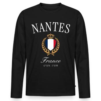 Nantes France Coat of Arms Crown – Travel Souvenir - Men's Premium Organic Long Sleeve Shirt - black - Front - Nico (187cm)