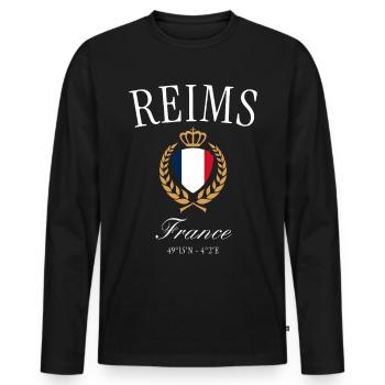 Reims Frankreich Wappen Krone – Reise Souvenir - Männer Premium Bio Langarmshirt - Schwarz - Vorne - Nico (187cm)