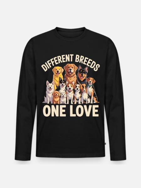 Different Breeds One Love Hunde - Männer Premium Bio Langarmshirt - Schwarz