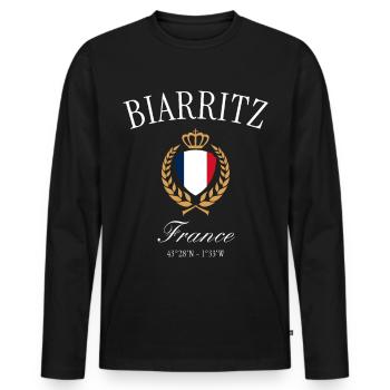 Biarritz France Coat of Arms Crown – Travel Souvenir - Men's Premium Organic Long Sleeve Shirt - black - Front - Nico (187cm)