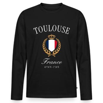 Toulouse Frankreich Wappen Krone – Reise Souvenir - Männer Premium Bio Langarmshirt - Schwarz - Vorne - Nico (187cm)