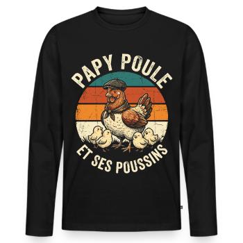 Ses Poussins Papy Poule Grand-Père - T-shirt manches longues Premium bio Homme - noir - Devant - Nico (187cm)