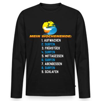 Mein Surf-Wochenende – Surf Schedule - Männer Premium Bio Langarmshirt - Schwarz - Vorne - Nico (187cm)