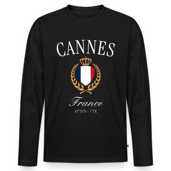 Couronne des armoiries Cannes France – Souvenir de voyage - T-shirt manches longues Premium bio Homme - noir - Devant - Nico (187cm)
