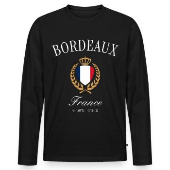 Bordeaux Frankreich Wappen Krone – Reise Souvenir - Männer Premium Bio Langarmshirt - Schwarz - Vorne - Nico (187cm)