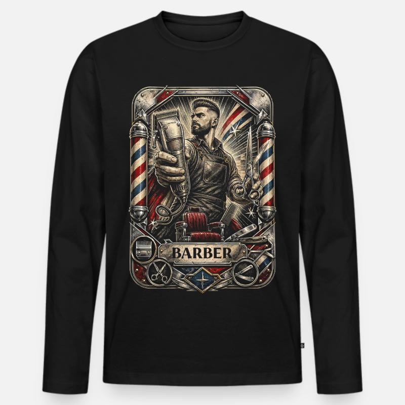 Barber Barbier - Männer Premium Bio Langarmshirt - Schwarz