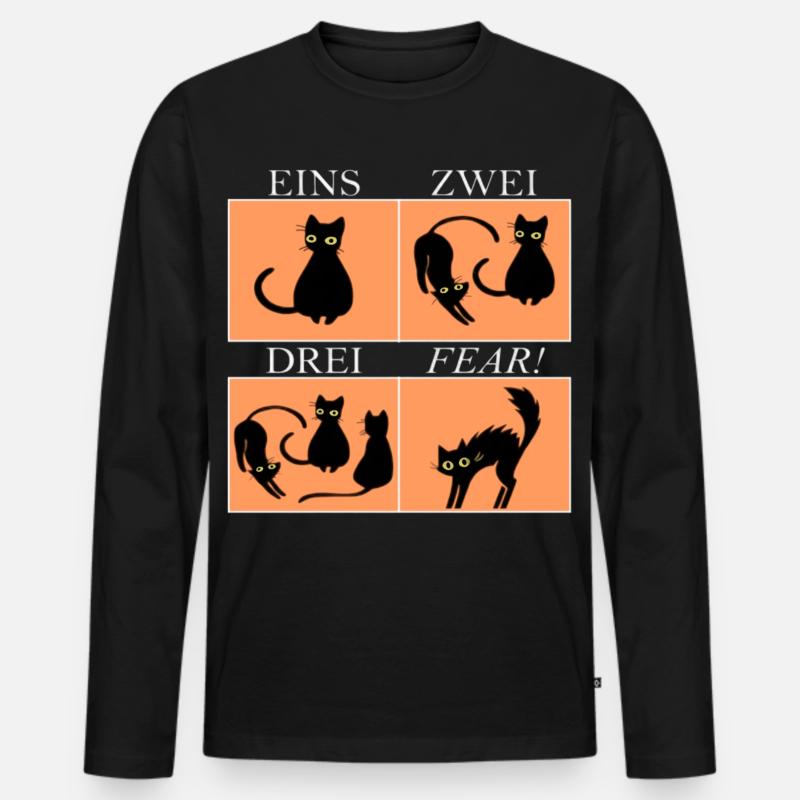 Vier Katzen Panels mit Spruch Fear - Männer Premium Bio Langarmshirt - Schwarz