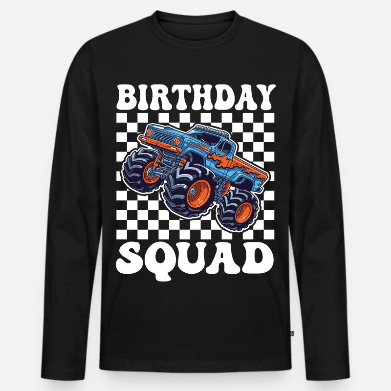 Monstertruck Birthday Squad - Männer Premium Bio Langarmshirt - Schwarz