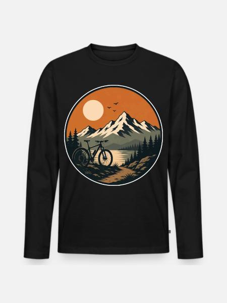 Vélo Mountain Lake Sunset - T-shirt manches longues Premium bio Homme - noir