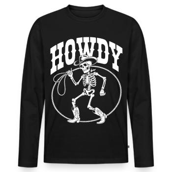 Line Dance Howdy Skeleton - Men's Premium Organic Long Sleeve Shirt - black - Front - Nico (187cm)