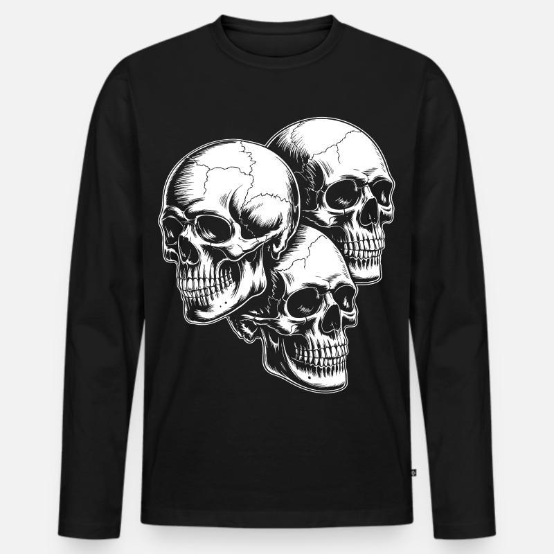 Skull Trio - Männer Premium Bio Langarmshirt - Schwarz