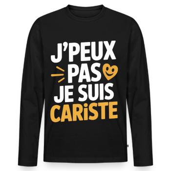 T-Shirt Humour Cariste Chariot Élévateur Gerbeur - T-shirt manches longues Premium bio Homme - noir - Devant - Nico (187cm)