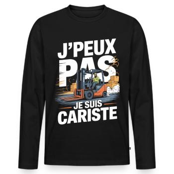 Humour Métier Logistique | T-Shirt Cariste Cadeau - T-shirt manches longues Premium bio Homme - noir - Devant - Nico (187cm)