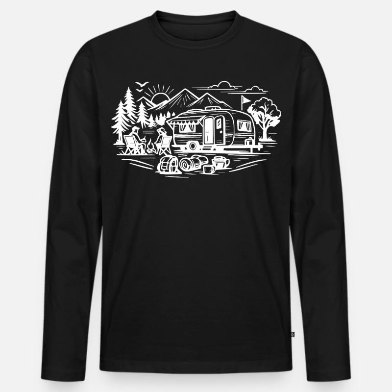Camping Anhaenger Landschaft - Männer Premium Bio Langarmshirt - Schwarz