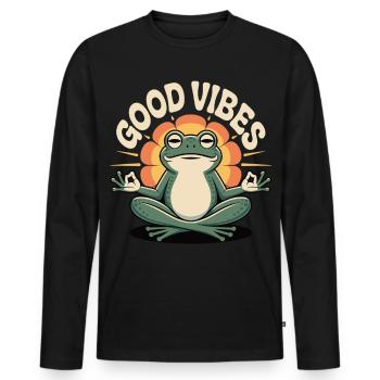 T-shirt grenouille avec l’inscription – Motif zen positif - T-shirt manches longues Premium bio Homme - noir - Devant - Nico (187cm)