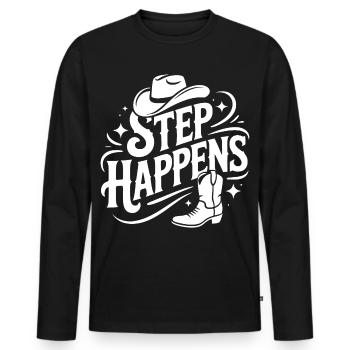 Line Dance Step Happens Western Design - Männer Premium Bio Langarmshirt - Schwarz - Vorne - Nico (187cm)