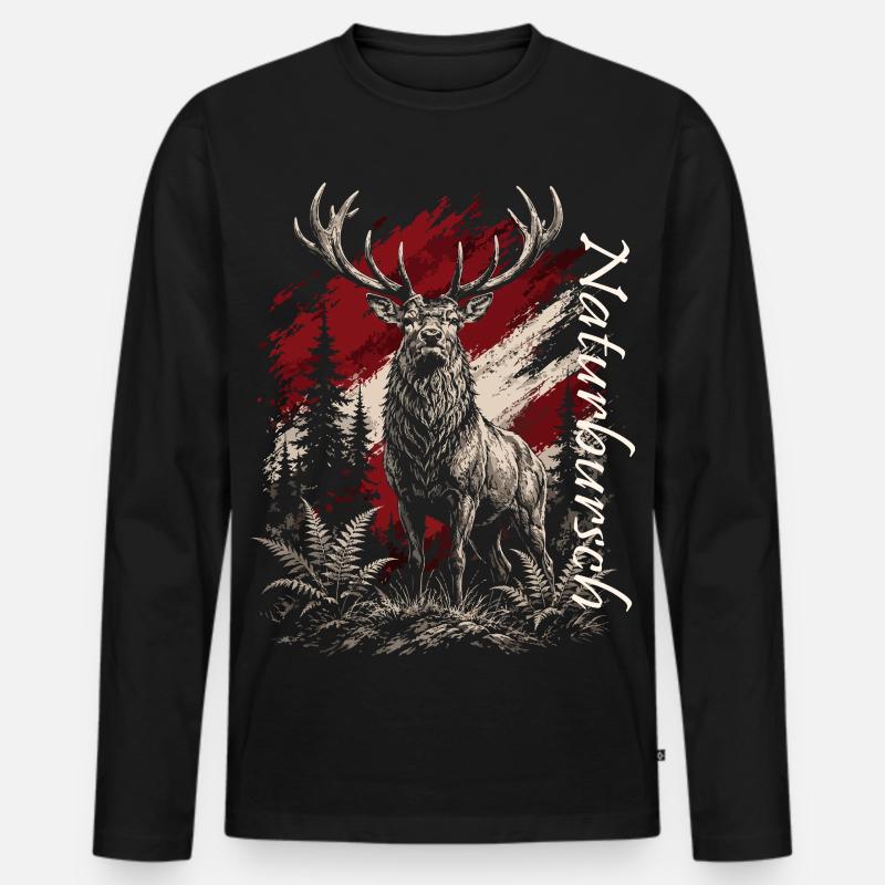 Hirsch im Wald – Rustikal Illustration - Männer Premium Bio Langarmshirt - Schwarz
