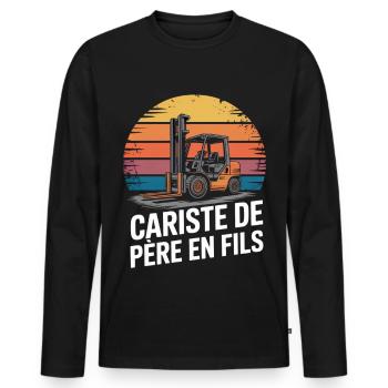 Humour Cariste De Père En Fils Cadeau Métier  - T-shirt manches longues Premium bio Homme - noir - Devant - Nico (187cm)
