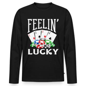 Happiness Casino Gambling Poker Card Game - Men's Premium Organic Long Sleeve Shirt - black - Front - Nico (187cm)