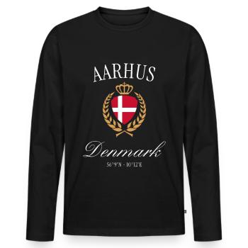 Aarhus Dänemark Wappen Krone – Reise Souvenir - Männer Premium Bio Langarmshirt - Schwarz - Vorne - Nico (187cm)