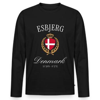 Esbjerg Denmark Coat of Arms Crown – Travel Souvenir - Men's Premium Organic Long Sleeve Shirt - black - Front - Nico (187cm)
