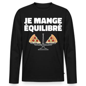 pizza Cadeau humour personnalisé - T-shirt manches longues Premium bio Homme - noir - Devant - Nico (187cm)