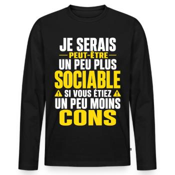 pas sociable Cadeau humour personnalisé - T-shirt manches longues Premium bio Homme - noir - Devant - Nico (187cm)