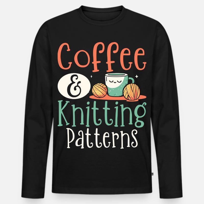 Kaffee Stricken Strickerin - Männer Premium Bio Langarmshirt - Schwarz