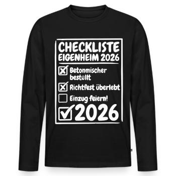 Checkliste Eigenheim 2026 Hausbau - Männer Premium Bio Langarmshirt - Schwarz - Vorne - Nico (187cm)