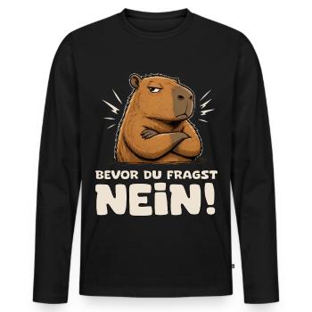 Capybara Attitude Nein! - Männer Premium Bio Langarmshirt - Schwarz - Vorne - Nico (187cm)