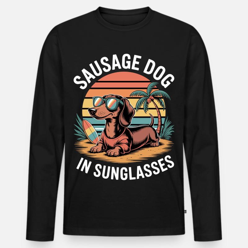Beach Dackel - Männer Premium Bio Langarmshirt - Schwarz