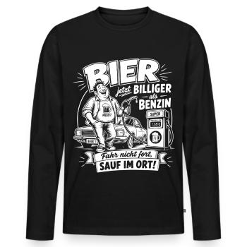 Bier Jetzt Billiger Als Benzin - Fahr Nicht Fort - Männer Premium Bio Langarmshirt - Schwarz - Vorne - Nico (187cm)