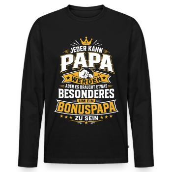 Jeder kann Papa werden – Bonuspapa - Männer Premium Bio Langarmshirt - Schwarz - Vorne - Nico (187cm)