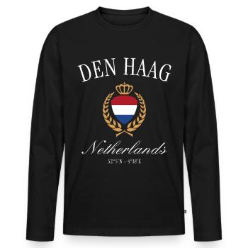 Den Haag Wappen Krone – Niederlande Reise Souvenir - Männer Premium Bio Langarmshirt - Schwarz - Vorne - Nico (187cm)
