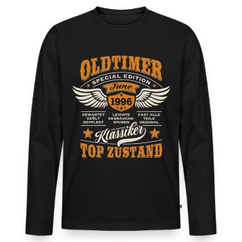 Oldtimer Juni 1996 | Geburtstag Geschenk - Männer Premium Bio Langarmshirt - Schwarz - Vorne - Nico (187cm)