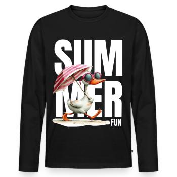 Canard d’été avec parasol et lunettes - T-shirt manches longues Premium bio Homme - noir - Devant - Nico (187cm)